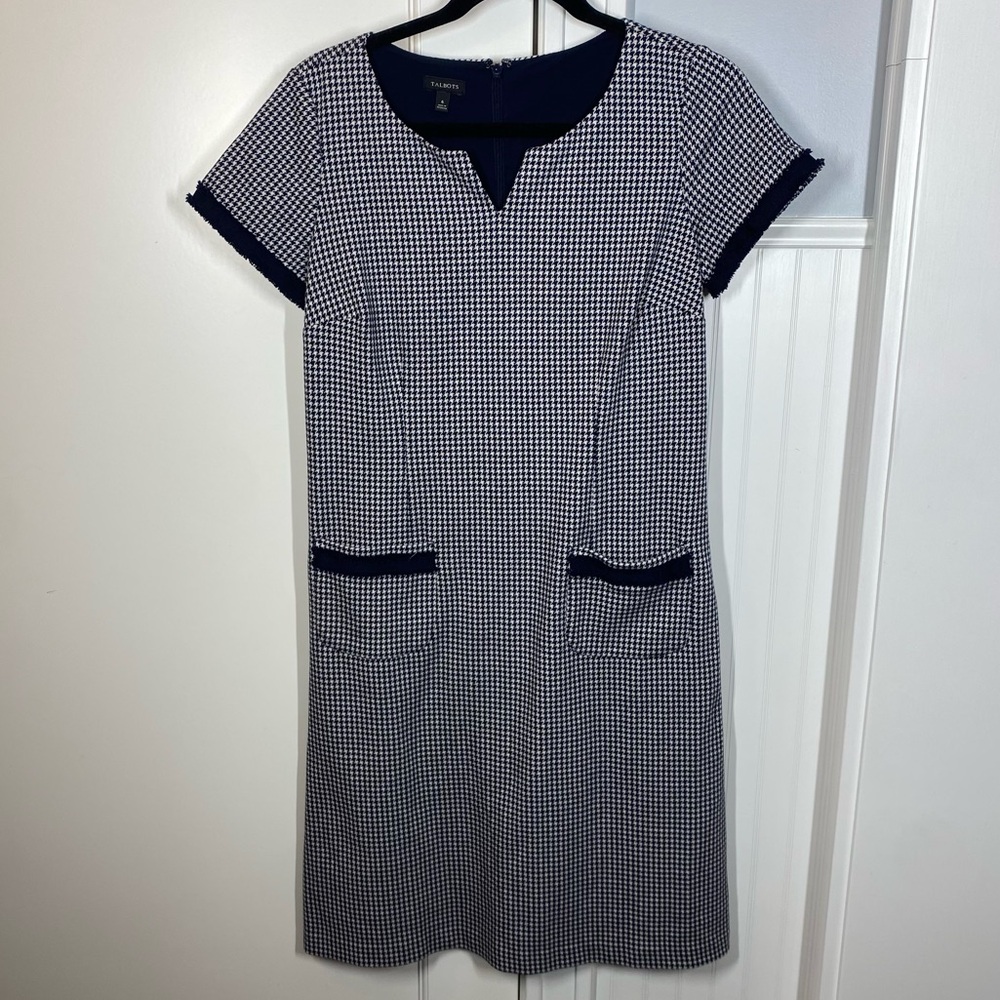 Talbots Houndstooth Ponte‎ Dress Preppy Old Money Academia Classic size 6 office